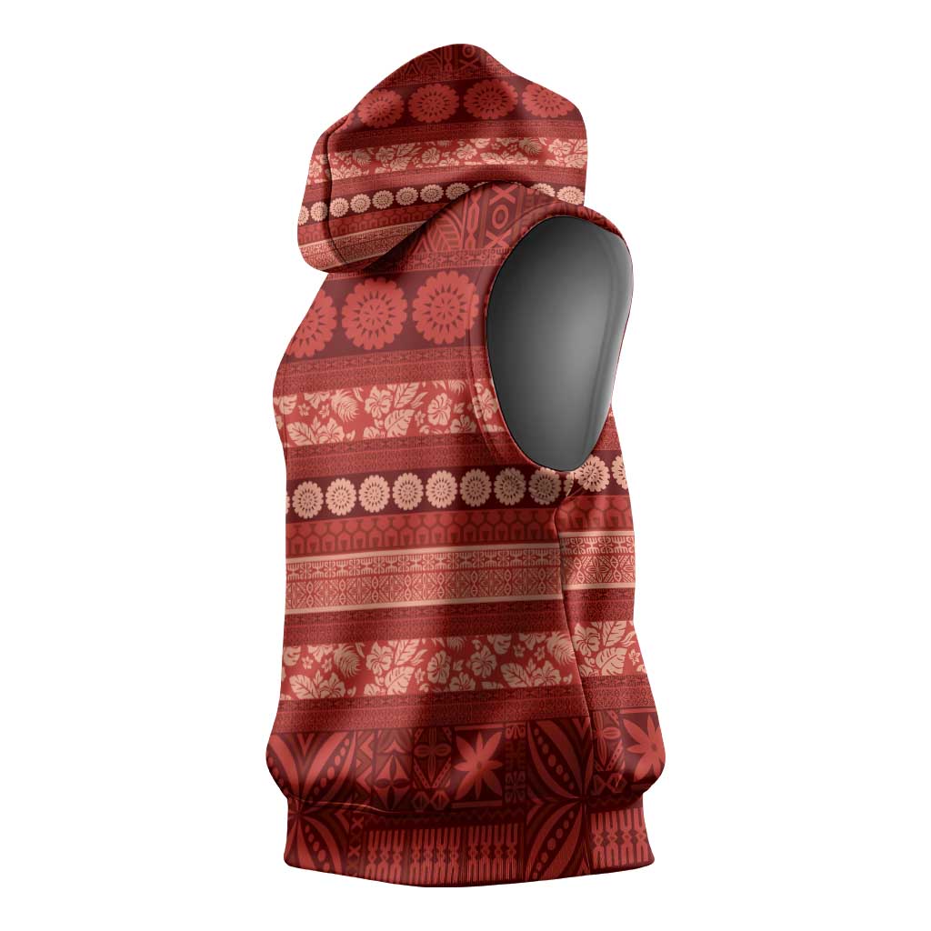 Fiji Marau na Kerisimasi Sleeveless Hoodie Red Tapa Masi Inspired Christmas - Polynesian Pride