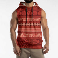 Fiji Marau na Kerisimasi Sleeveless Hoodie Red Tapa Masi Inspired Christmas - Polynesian Pride