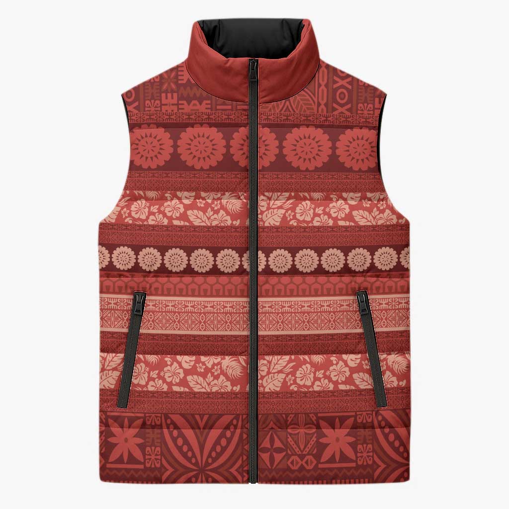 Fiji Marau na Kerisimasi Sleeveless Puffer Jacket Red Tapa Masi Inspired Christmas LT9 Unisex Red - Polynesian Pride
