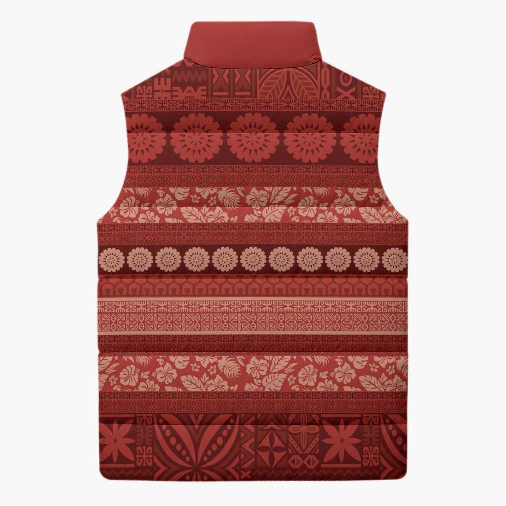Fiji Marau na Kerisimasi Sleeveless Puffer Jacket Red Tapa Masi Inspired Christmas LT9 - Polynesian Pride