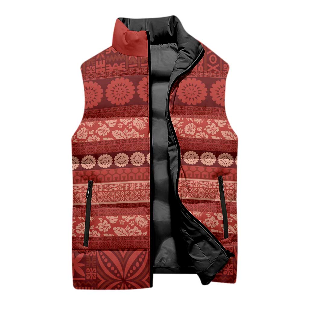 Fiji Marau na Kerisimasi Sleeveless Puffer Jacket Red Tapa Masi Inspired Christmas LT9 - Polynesian Pride