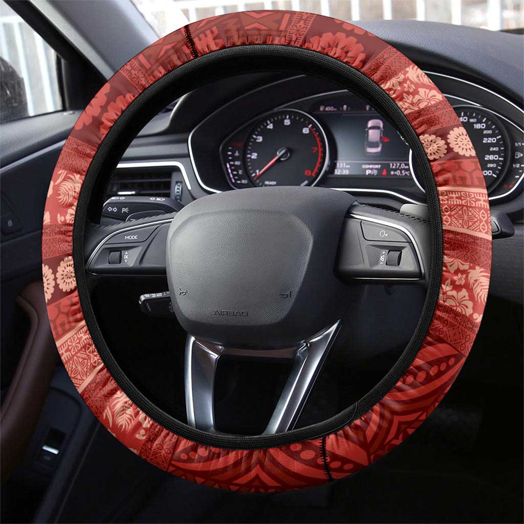 Fiji Marau na Kerisimasi Steering Wheel Cover Red Tapa Masi Inspired Christmas LT9 - Polynesian Pride