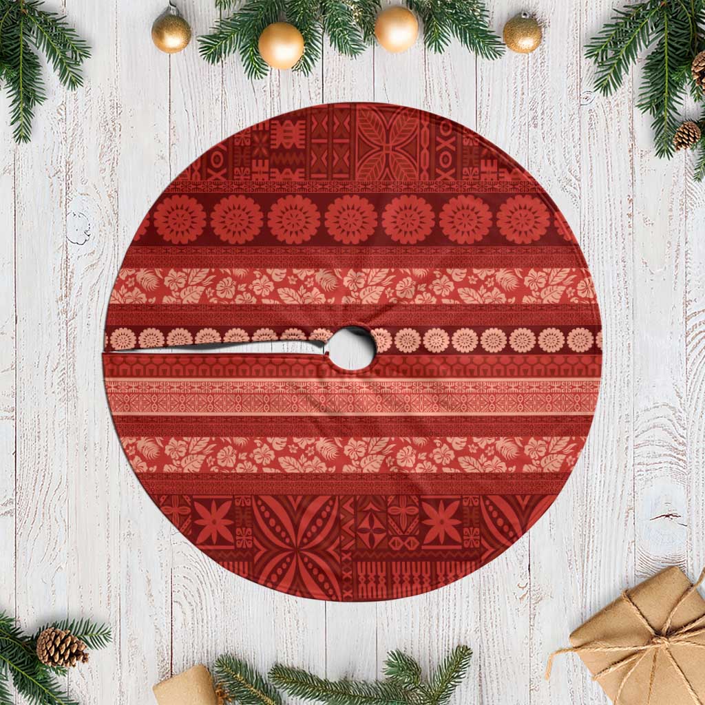 Fiji Marau na Kerisimasi Tree Skirt Red Tapa Masi Inspired Christmas LT9 Casual Red - Polynesian Pride