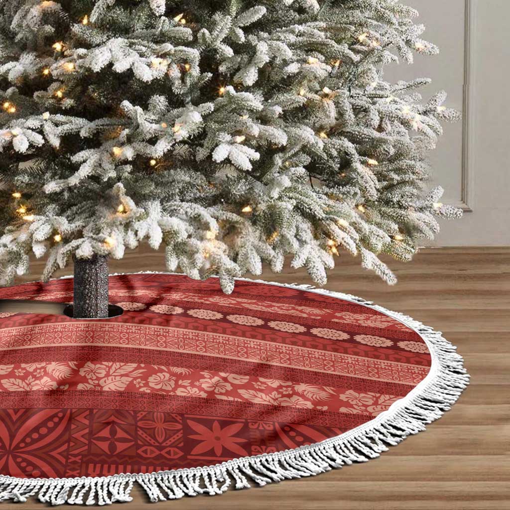 Fiji Marau na Kerisimasi Tree Skirt Red Tapa Masi Inspired Christmas LT9 - Polynesian Pride
