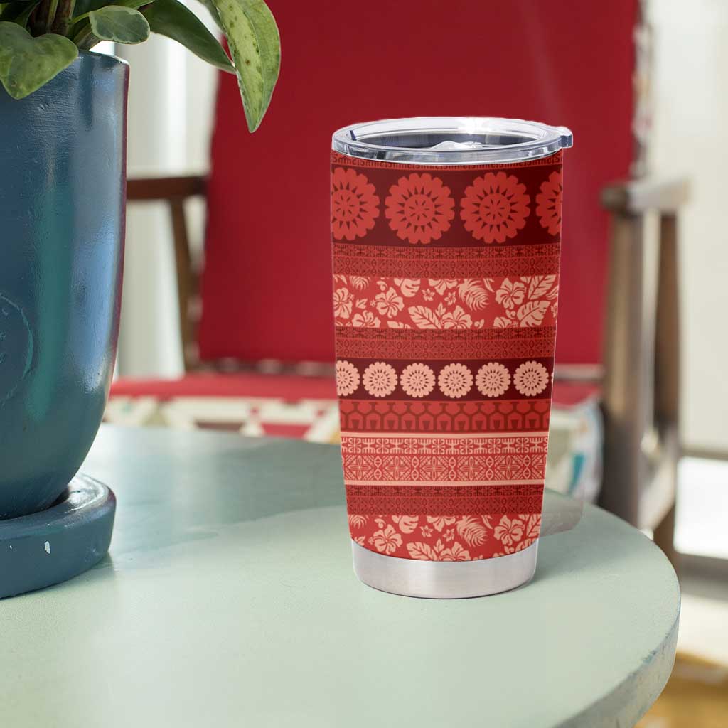 Fiji Marau na Kerisimasi Tumbler Cup Red Tapa Masi Inspired Christmas - Polynesian Pride