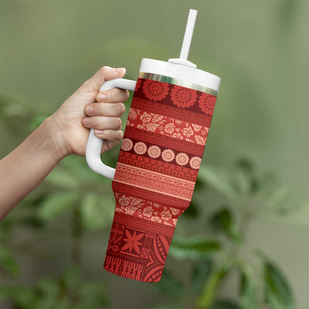 Fiji Marau na Kerisimasi Tumbler With Handle Red Tapa Masi Inspired Christmas - Polynesian Pride