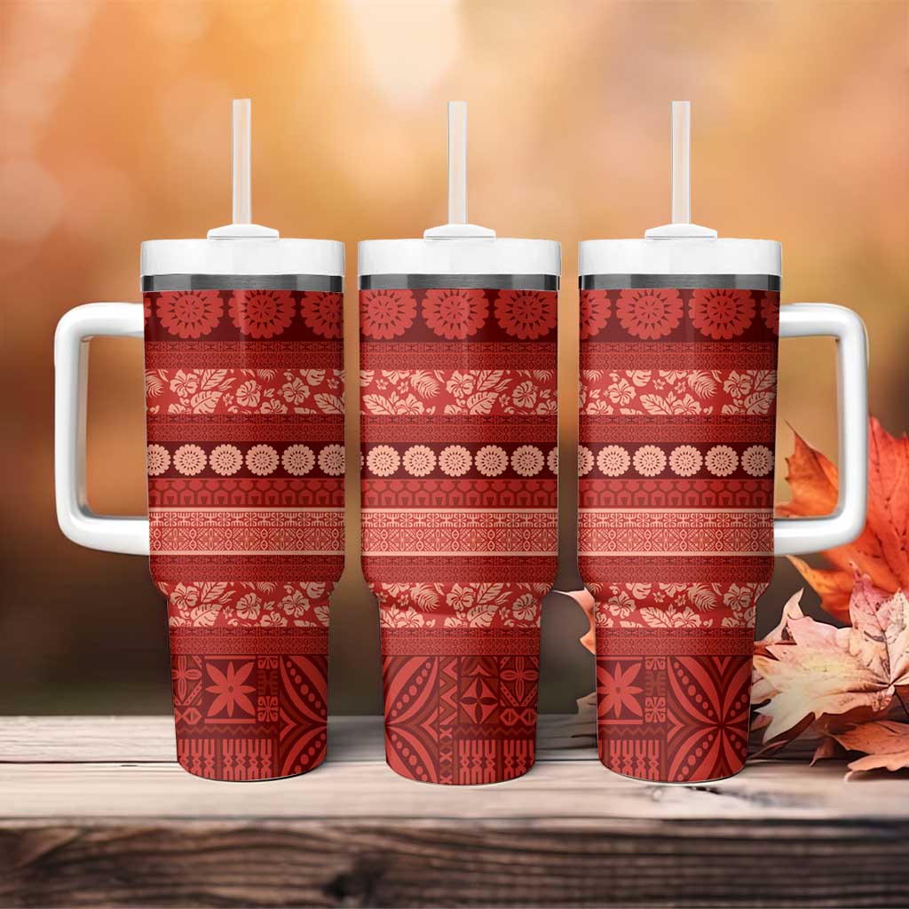 Fiji Marau na Kerisimasi Tumbler With Handle Red Tapa Masi Inspired Christmas - Polynesian Pride