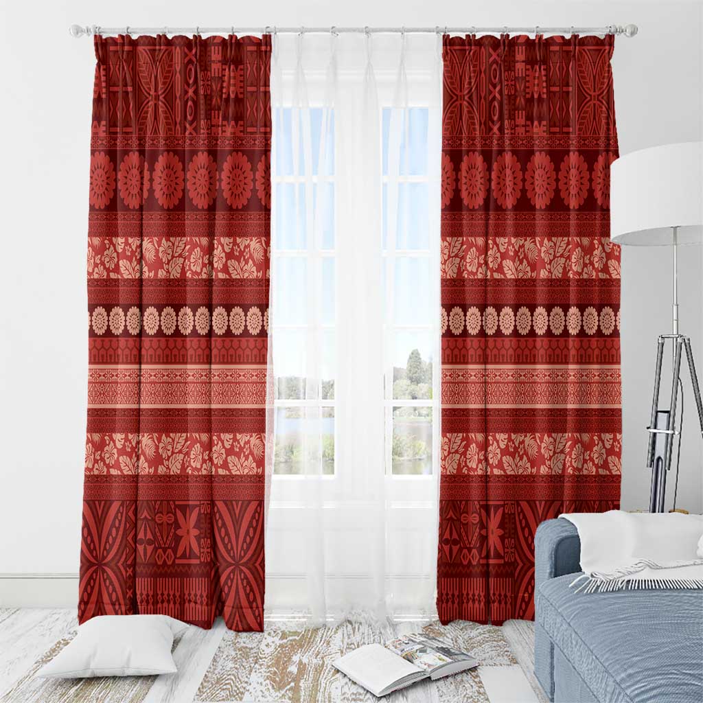 Fiji Marau na Kerisimasi Window Curtain Red Tapa Masi Inspired Christmas - Polynesian Pride