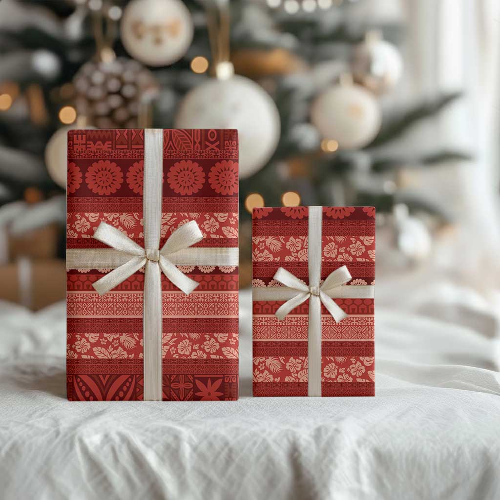 Fiji Marau na Kerisimasi Wrapping Paper Red Tapa Masi Inspired Christmas LT9 - Polynesian Pride