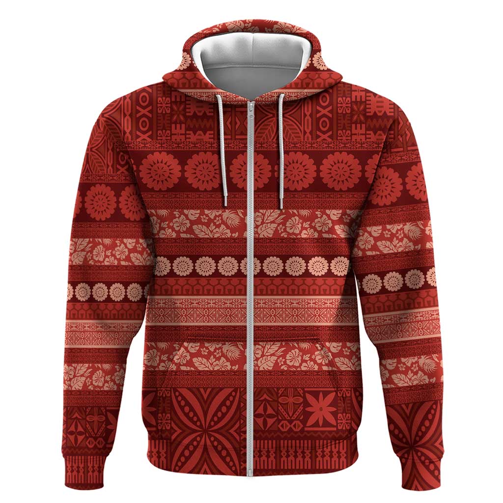 Fiji Marau na Kerisimasi Zip Hoodie Red Tapa Masi Inspired Christmas LT9 Zip Hoodie Red - Polynesian Pride