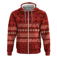 Fiji Marau na Kerisimasi Zip Hoodie Red Tapa Masi Inspired Christmas LT9 Zip Hoodie Red - Polynesian Pride
