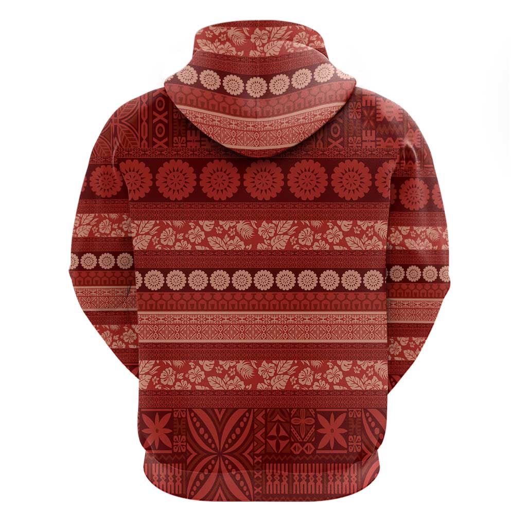 Fiji Marau na Kerisimasi Zip Hoodie Red Tapa Masi Inspired Christmas LT9 - Polynesian Pride