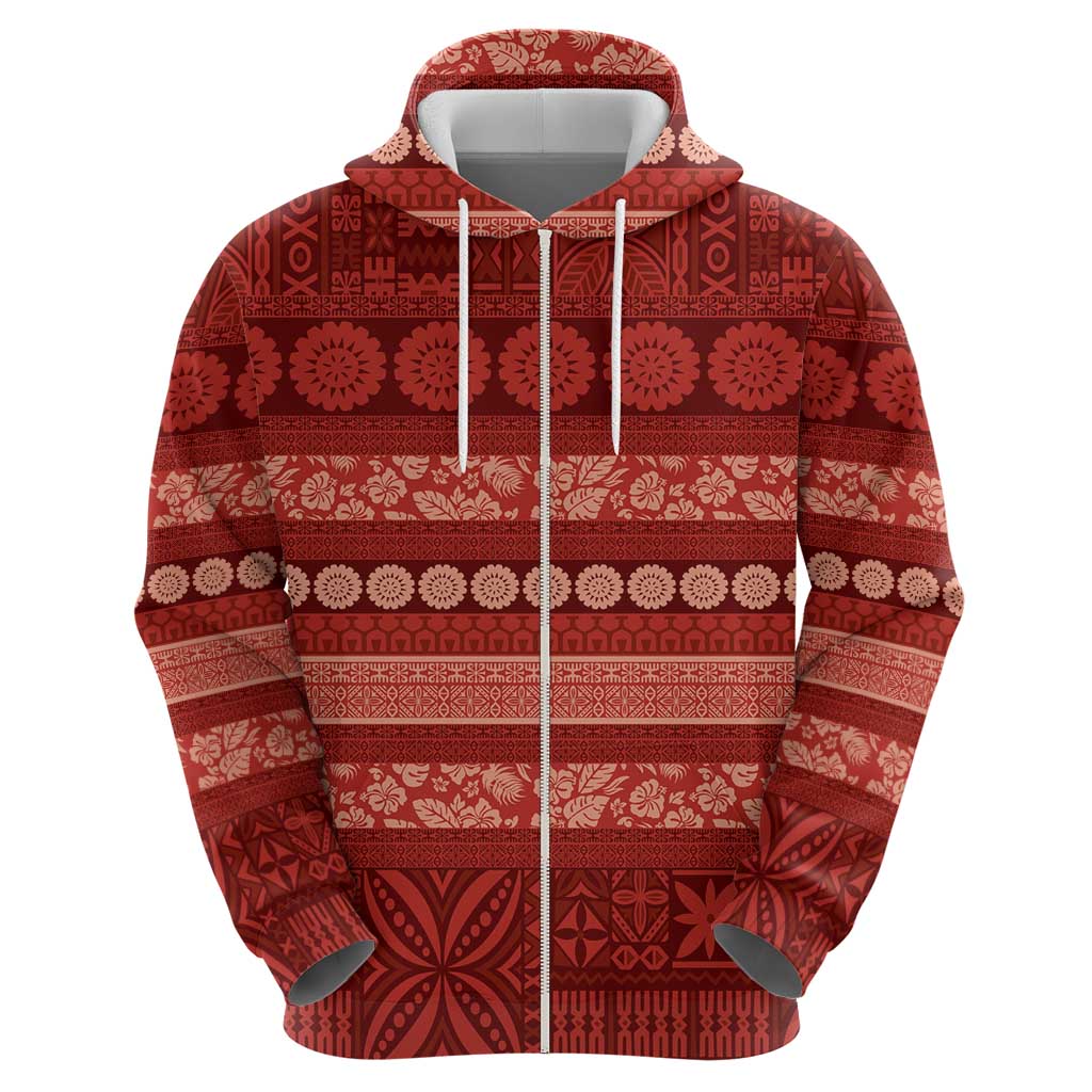 Fiji Marau na Kerisimasi Zip Hoodie Red Tapa Masi Inspired Christmas LT9 - Polynesian Pride