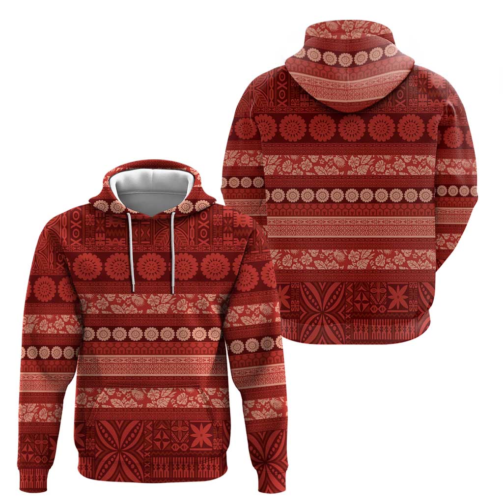 Fiji Marau na Kerisimasi Zip Hoodie Red Tapa Masi Inspired Christmas LT9 - Polynesian Pride