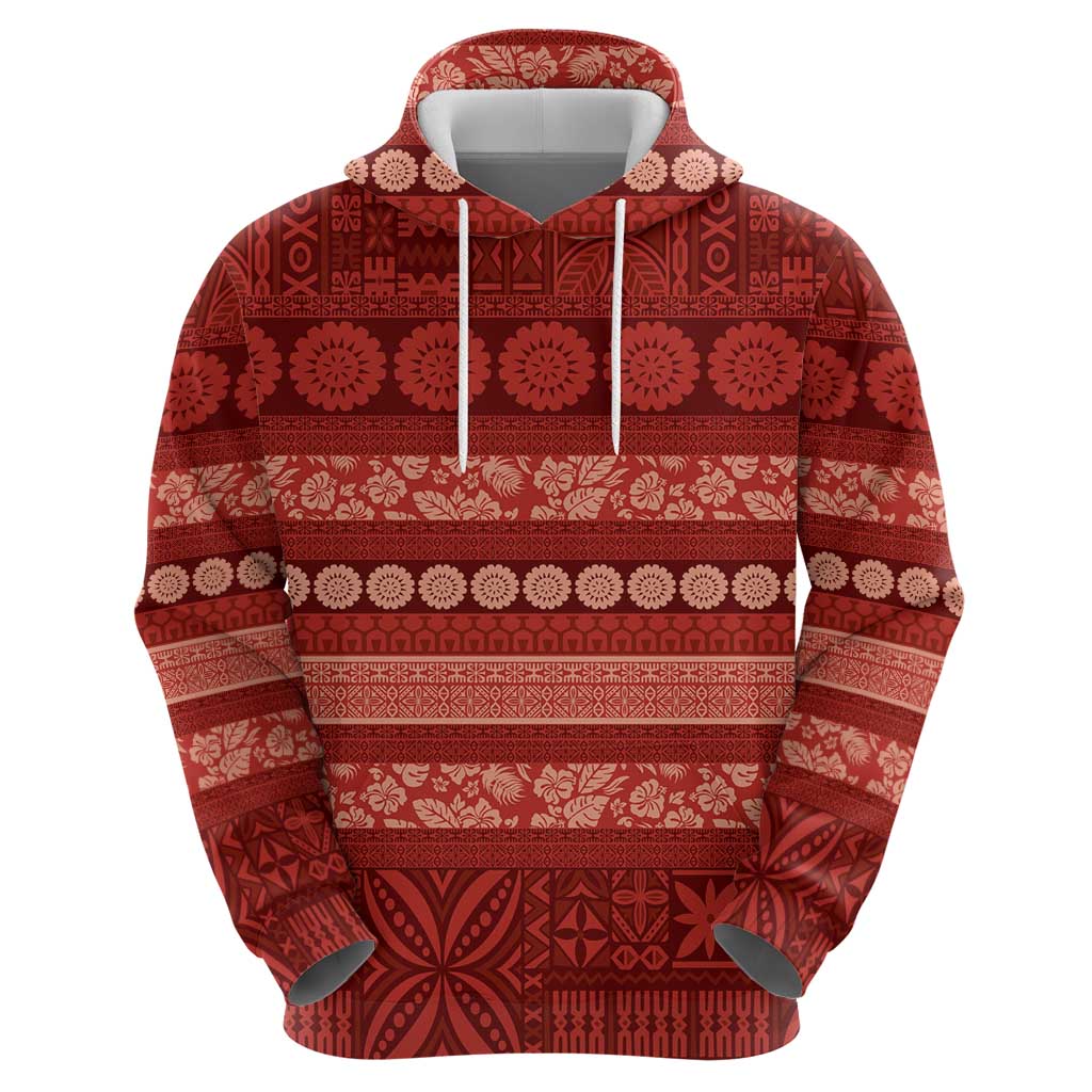 Fiji Marau na Kerisimasi Zip Hoodie Red Tapa Masi Inspired Christmas LT9 - Polynesian Pride