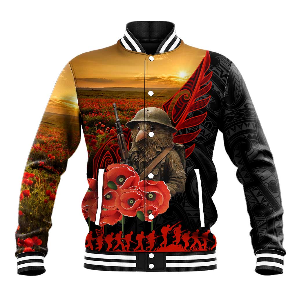 Maori Kiwi Soldier Fern Tattoo ANZAC Day Baseball Jacket Lest We Forget LT9 Unisex Black - Polynesian Pride