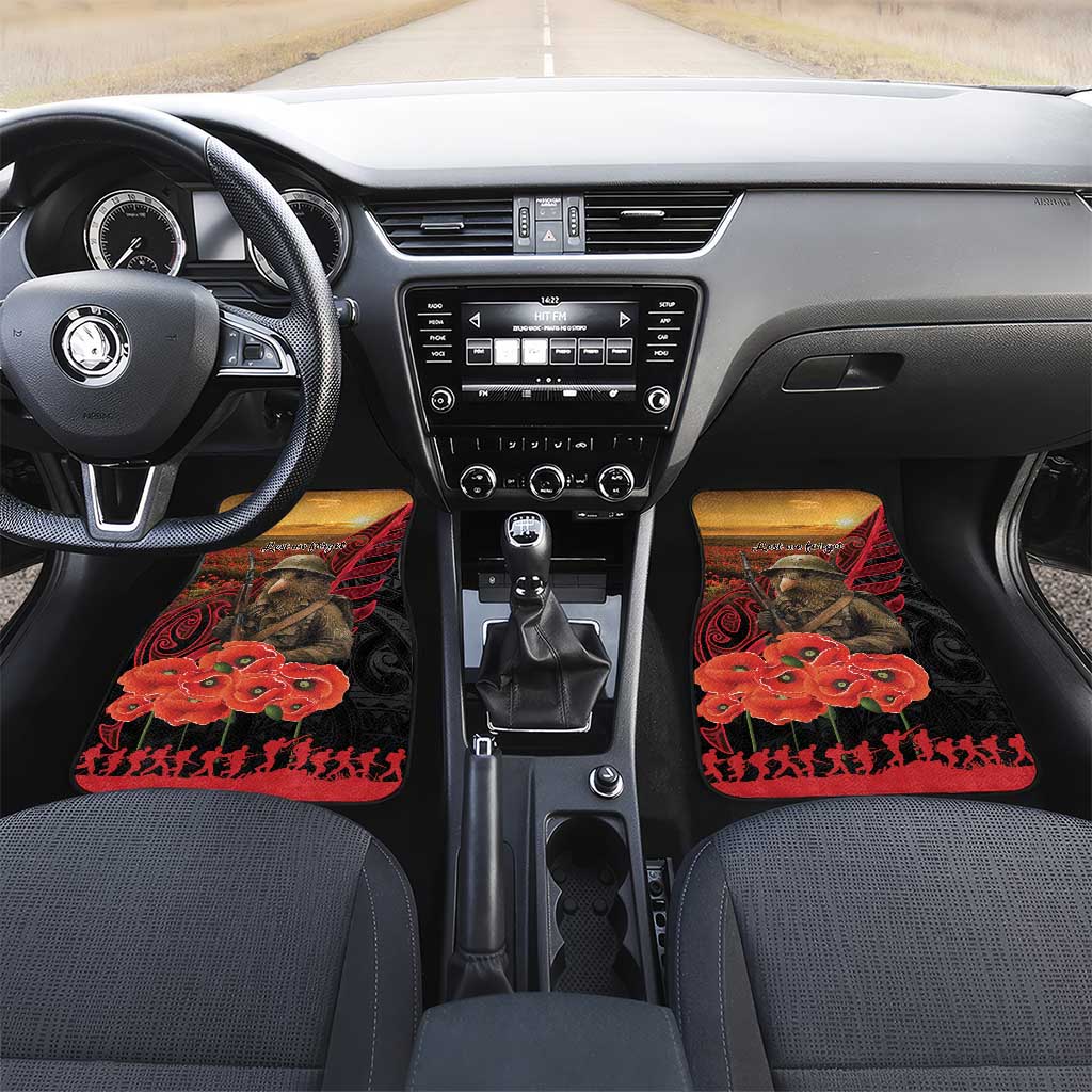 Maori Kiwi Soldier Fern Tattoo ANZAC Day Car Mats Lest We Forget LT9 Set 2pcs - Front Black - Polynesian Pride