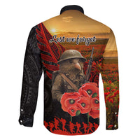 Maori Kiwi Soldier Fern Tattoo ANZAC Day Family Matching Off The Shoulder Long Sleeve Dress and Hawaiian Shirt Lest We Forget