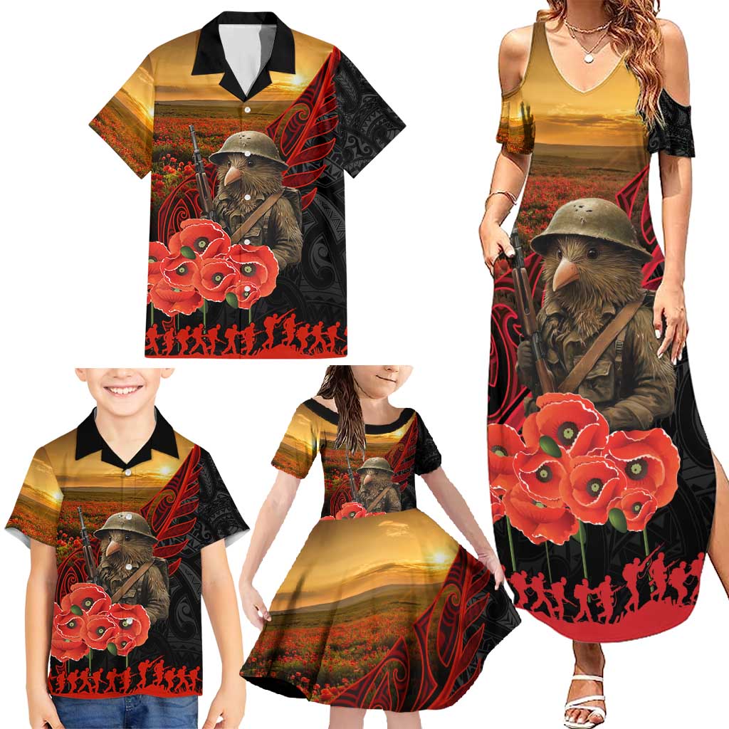 Maori Kiwi Soldier Fern Tattoo ANZAC Day Family Matching Summer Maxi Dress and Hawaiian Shirt Lest We Forget