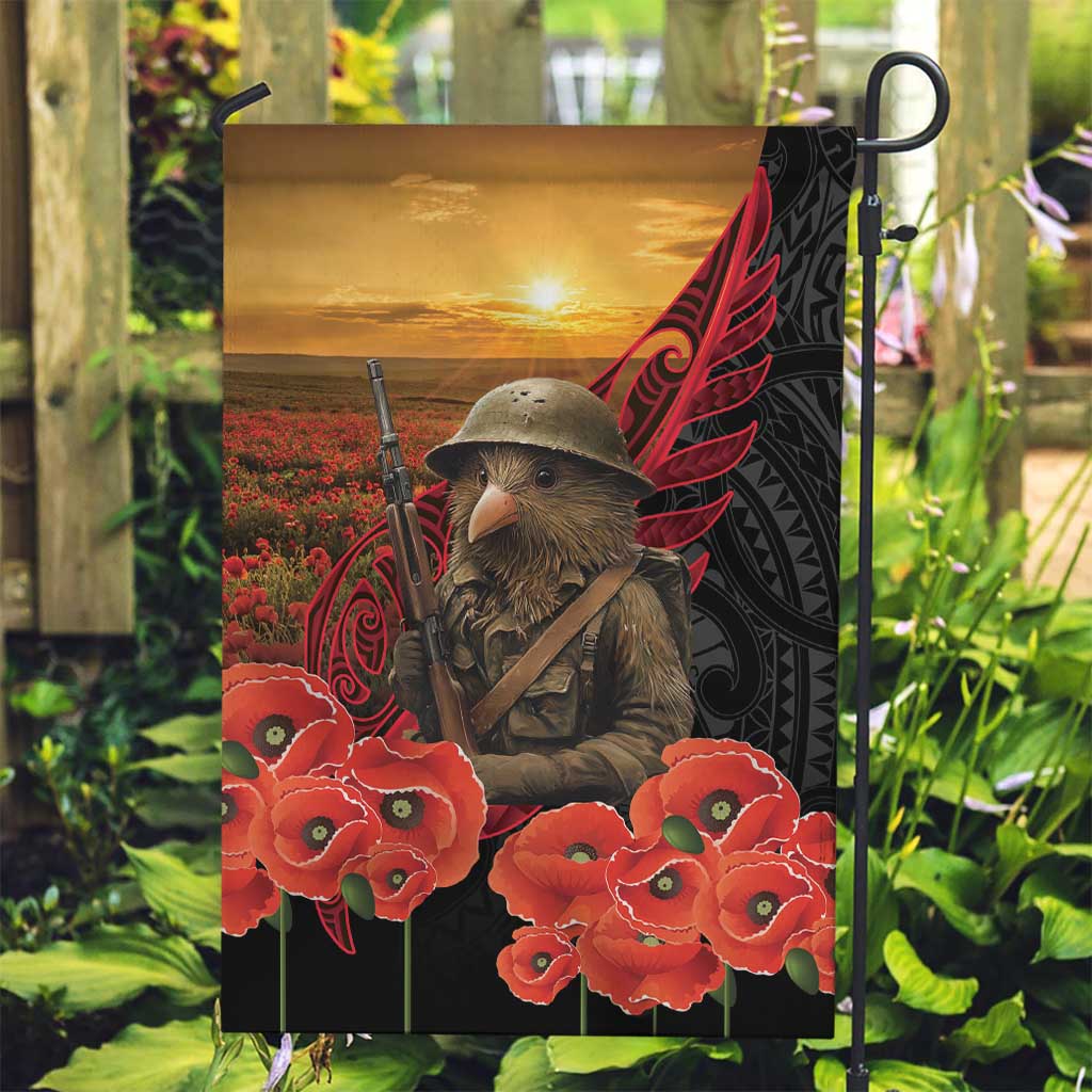 Maori Kiwi Soldier Fern Tattoo ANZAC Day Garden Flag Lest We Forget LT9 Garden Flag Black - Polynesian Pride