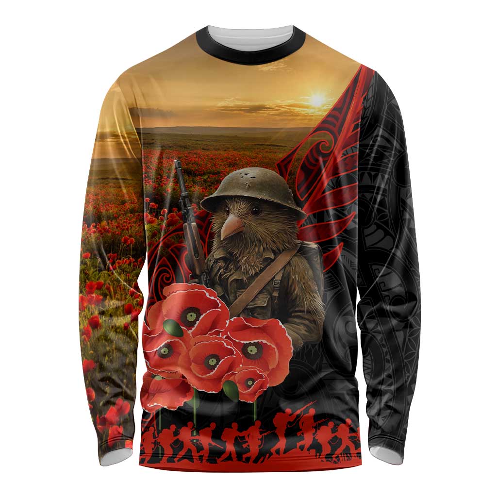 Maori Kiwi Soldier Fern Tattoo ANZAC Day Long Sleeve Shirt Lest We Forget LT9 Unisex Black - Polynesian Pride