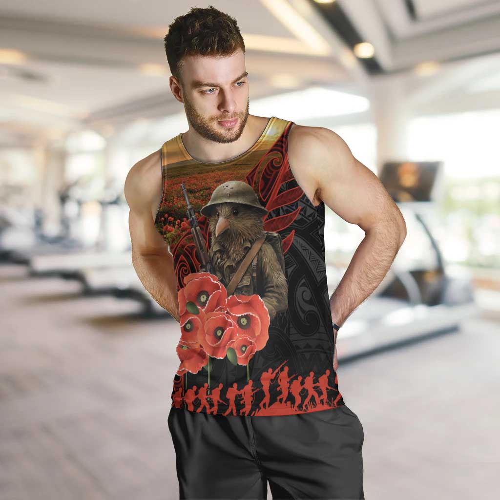 Maori Kiwi Soldier Fern Tattoo ANZAC Day Men Tank Top Lest We Forget LT9 Black - Polynesian Pride