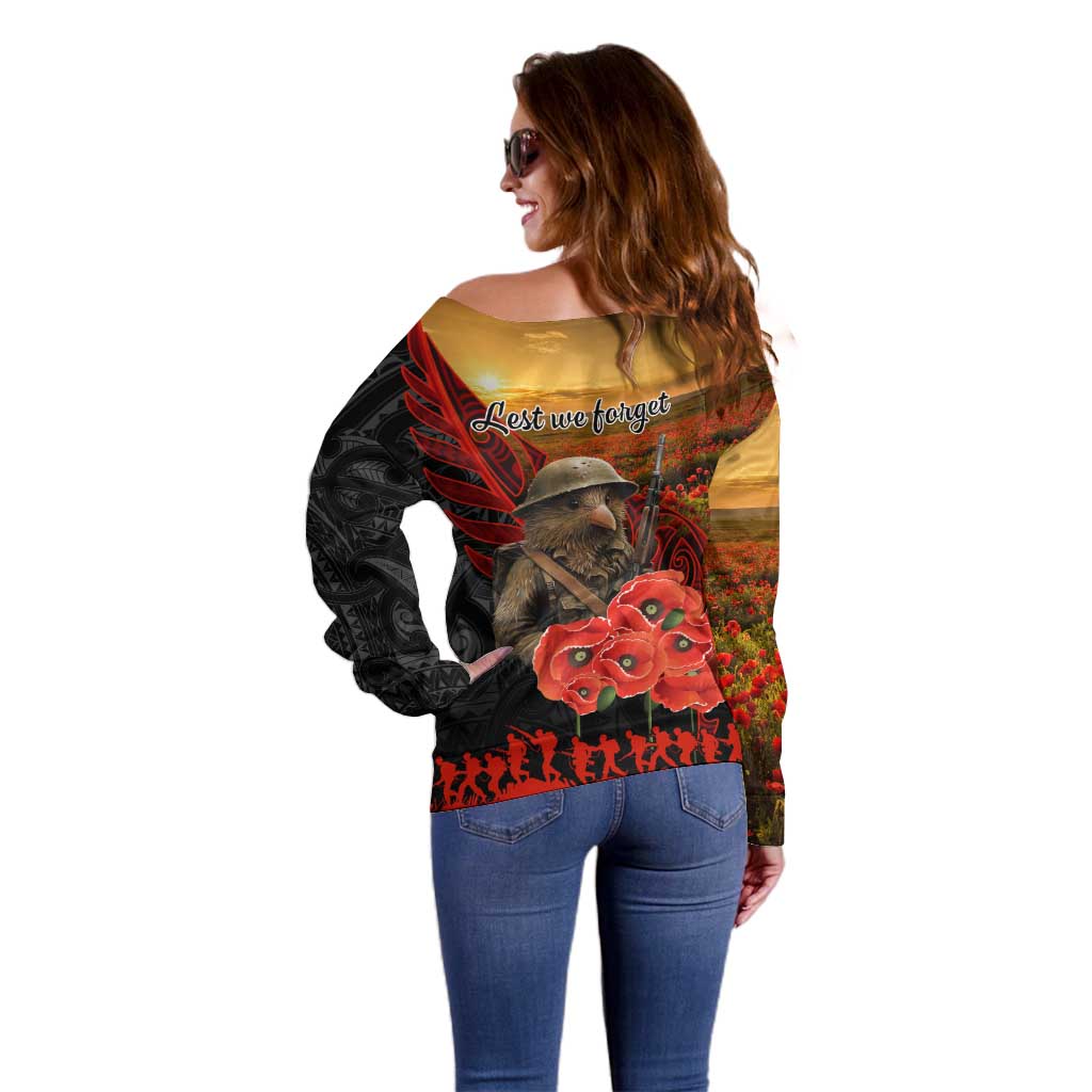 Maori Kiwi Soldier Fern Tattoo ANZAC Day Off Shoulder Sweater Lest We Forget