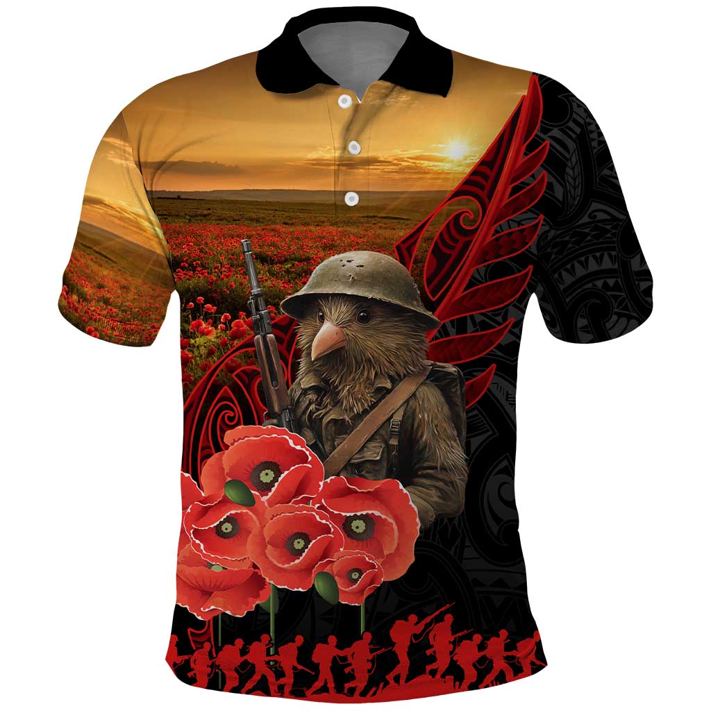 Maori Kiwi Soldier Fern Tattoo ANZAC Day Polo Shirt Lest We Forget