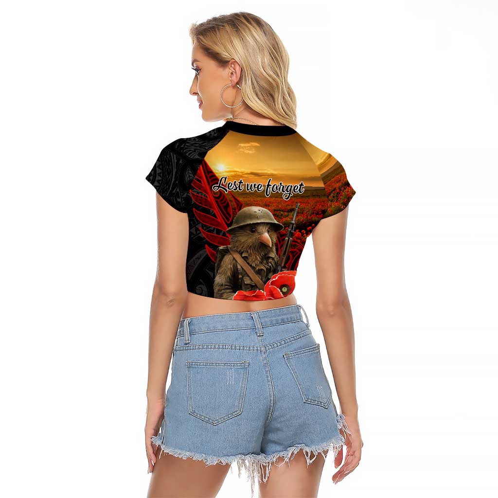 Maori Kiwi Soldier Fern Tattoo ANZAC Day Raglan Cropped T Shirt Lest We Forget LT9 - Polynesian Pride