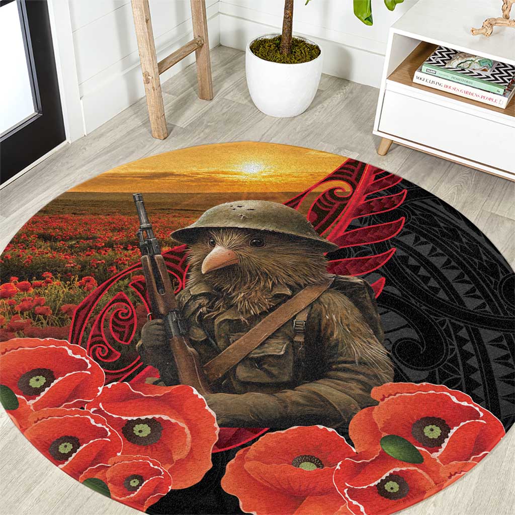 Maori Kiwi Soldier Fern Tattoo ANZAC Day Round Carpet Lest We Forget