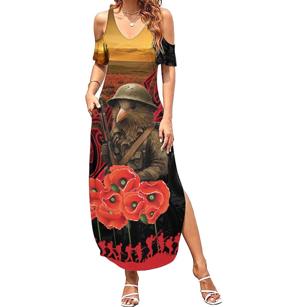 Maori Kiwi Soldier Fern Tattoo ANZAC Day Summer Maxi Dress Lest We Forget LT9 Women Black - Polynesian Pride