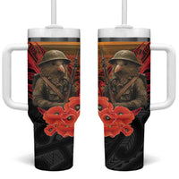 Maori Kiwi Soldier Fern Tattoo ANZAC Day Tumbler With Handle Lest We Forget LT9 One Size: 40 oz Black - Polynesian Pride