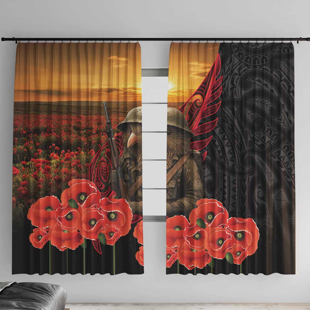 Maori Kiwi Soldier Fern Tattoo ANZAC Day Window Curtain Lest We Forget LT9 With Hooks Black - Polynesian Pride