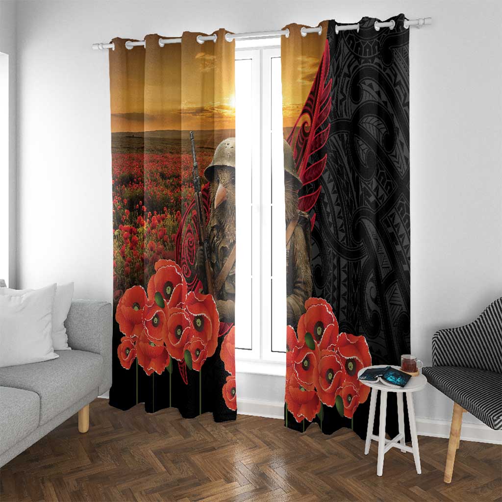 Maori Kiwi Soldier Fern Tattoo ANZAC Day Window Curtain Lest We Forget LT9 With Grommets Black - Polynesian Pride