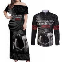 New Zealand Mother's Day Couples Matching Off Shoulder Maxi Dress and Long Sleeve Button Shirt Maori Hongi Aroha Ahau Ki A Koe Mama