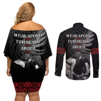 New Zealand Mother's Day Couples Matching Off Shoulder Short Dress and Long Sleeve Button Shirt Maori Hongi Aroha Ahau Ki A Koe Mama