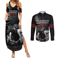 New Zealand Mother's Day Couples Matching Summer Maxi Dress and Long Sleeve Button Shirt Maori Hongi Aroha Ahau Ki A Koe Mama