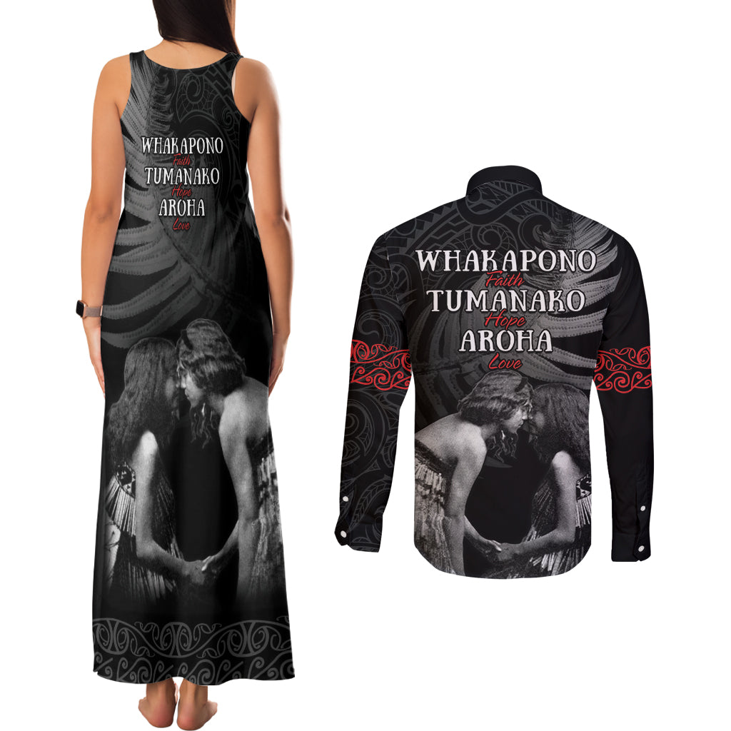 New Zealand Mother's Day Couples Matching Tank Maxi Dress and Long Sleeve Button Shirt Maori Hongi Aroha Ahau Ki A Koe Mama