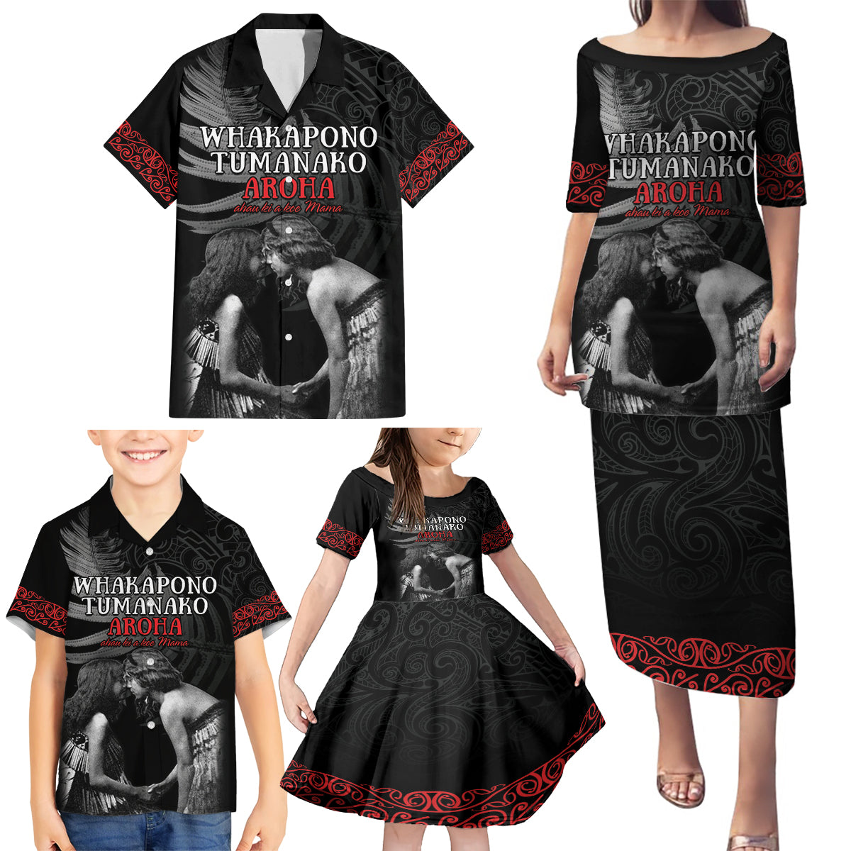 New Zealand Mother's Day Family Matching Puletasi and Hawaiian Shirt Maori Hongi Aroha Ahau Ki A Koe Mama LT9 - Polynesian Pride