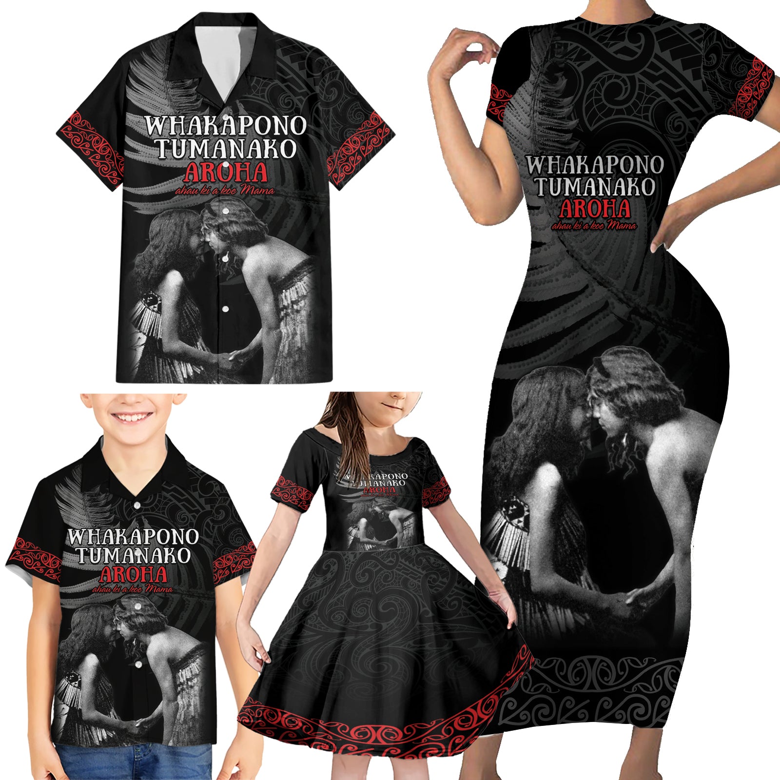 New Zealand Mother's Day Family Matching Short Sleeve Bodycon Dress and Hawaiian Shirt Maori Hongi Aroha Ahau Ki A Koe Mama LT9 - Polynesian Pride