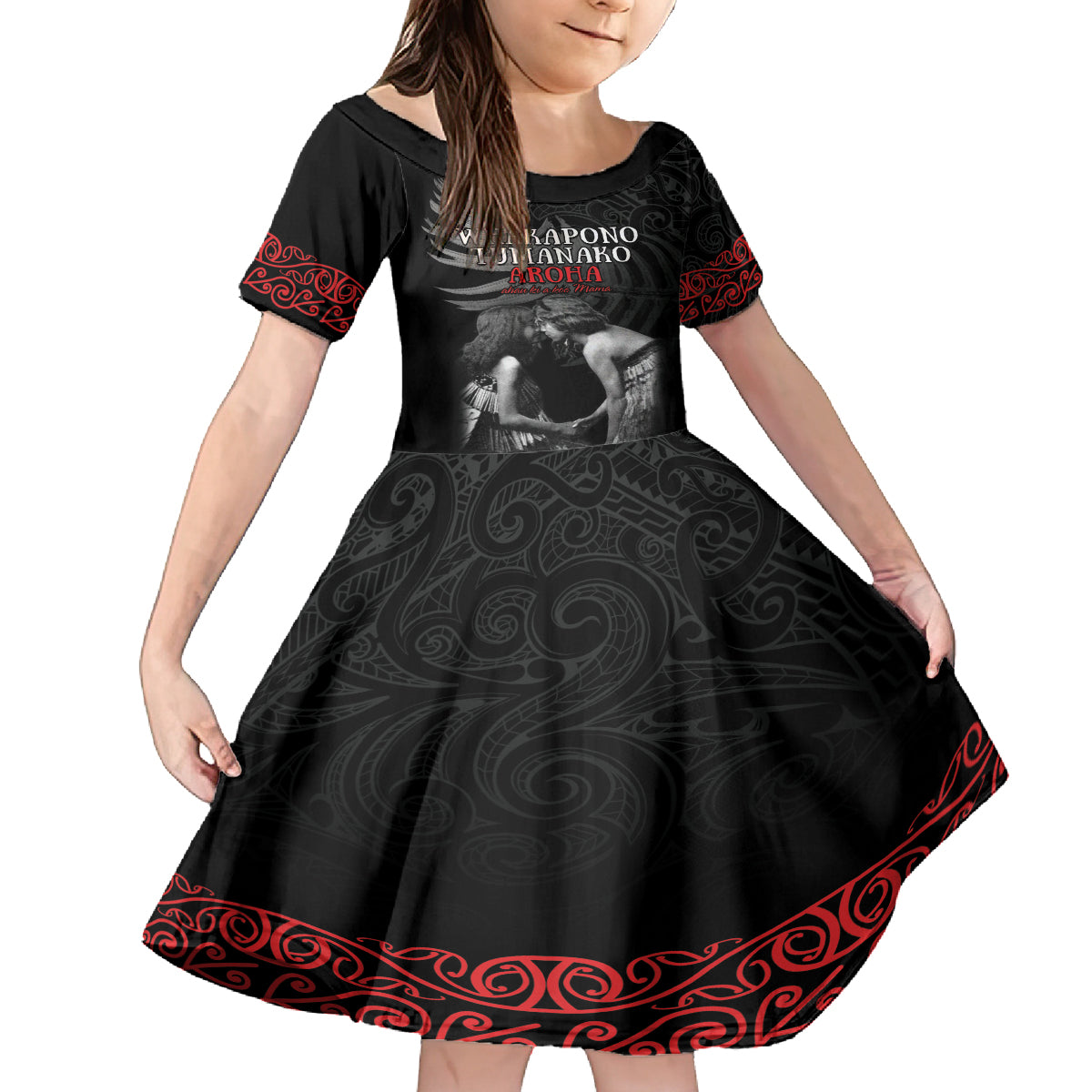 New Zealand Mother's Day Kid Short Sleeve Dress Maori Hongi Aroha Ahau Ki A Koe Mama