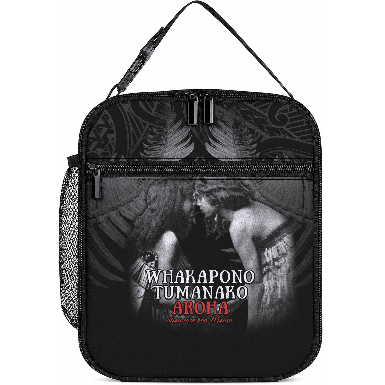 New Zealand Mother's Day Lunch Bag Maori Hongi Aroha Ahau Ki A Koe Mama LT9 10.2 × 8.3 × 4.3 inch Black - Polynesian Pride