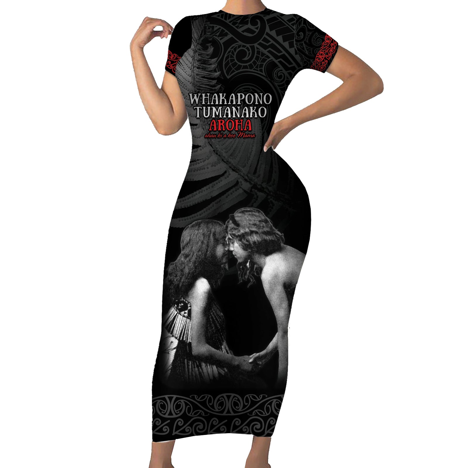 New Zealand Mother's Day Short Sleeve Bodycon Dress Maori Hongi Aroha Ahau Ki A Koe Mama