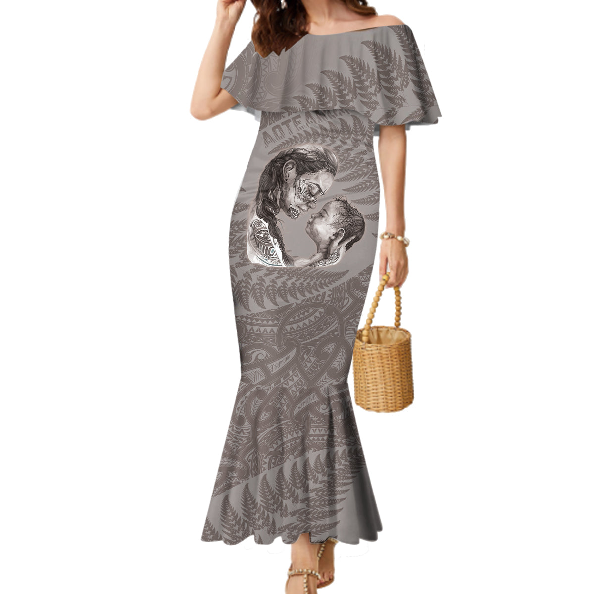 New Zealand Mother's Day Family Matching Mermaid Dress and Hawaiian Shirt Maori Mo Toku Mama Silver Fern