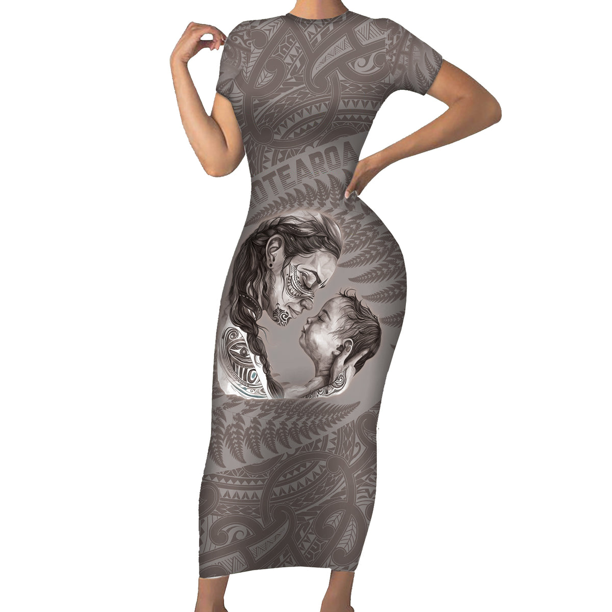New Zealand Mother's Day Short Sleeve Bodycon Dress Maori Mo Toku Mama Silver Fern