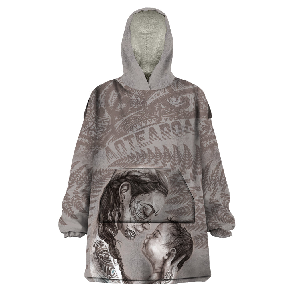 New Zealand Mother's Day Wearable Blanket Hoodie - Maori Mo Toku Mama Silver Fern LT9 One Size Nude - Polynesian Pride