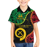 Personalised Vanuatu 44th Anniversary Family Matching Off Shoulder Maxi Dress and Hawaiian Shirt Tugeta Yumi Selebretem Indipendens Dei LT9 Son's Shirt Black - Polynesian Pride