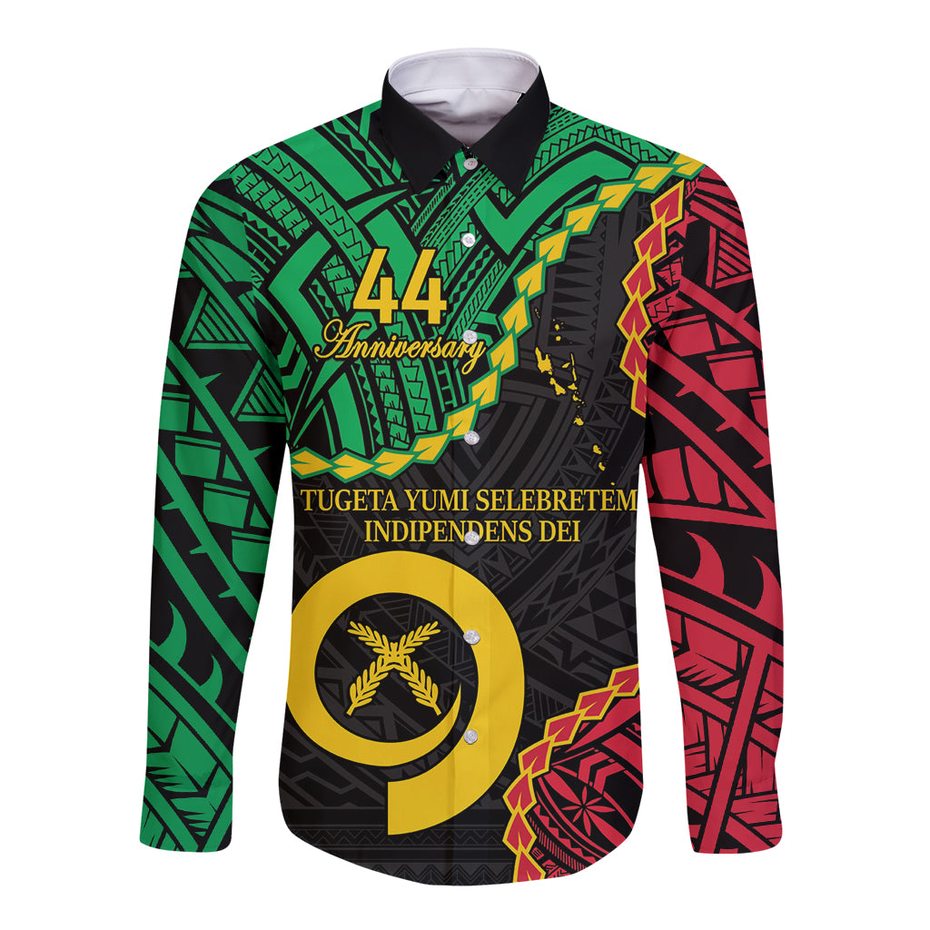 Personalised Vanuatu 44th Anniversary Long Sleeve Button Shirt Tugeta Yumi Selebretem Indipendens Dei