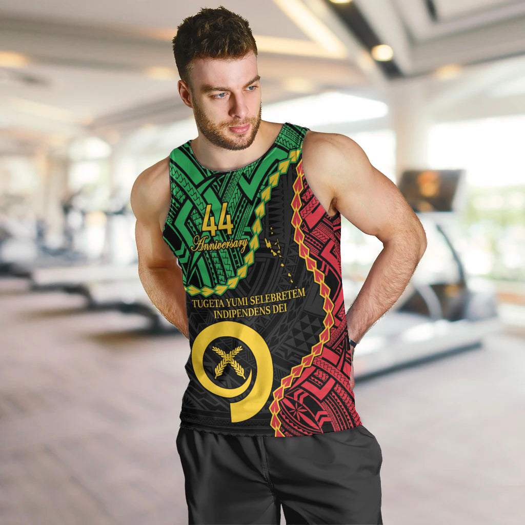 Personalised Vanuatu 44th Anniversary Men Tank Top Tugeta Yumi Selebretem Indipendens Dei LT9 Black - Polynesian Pride