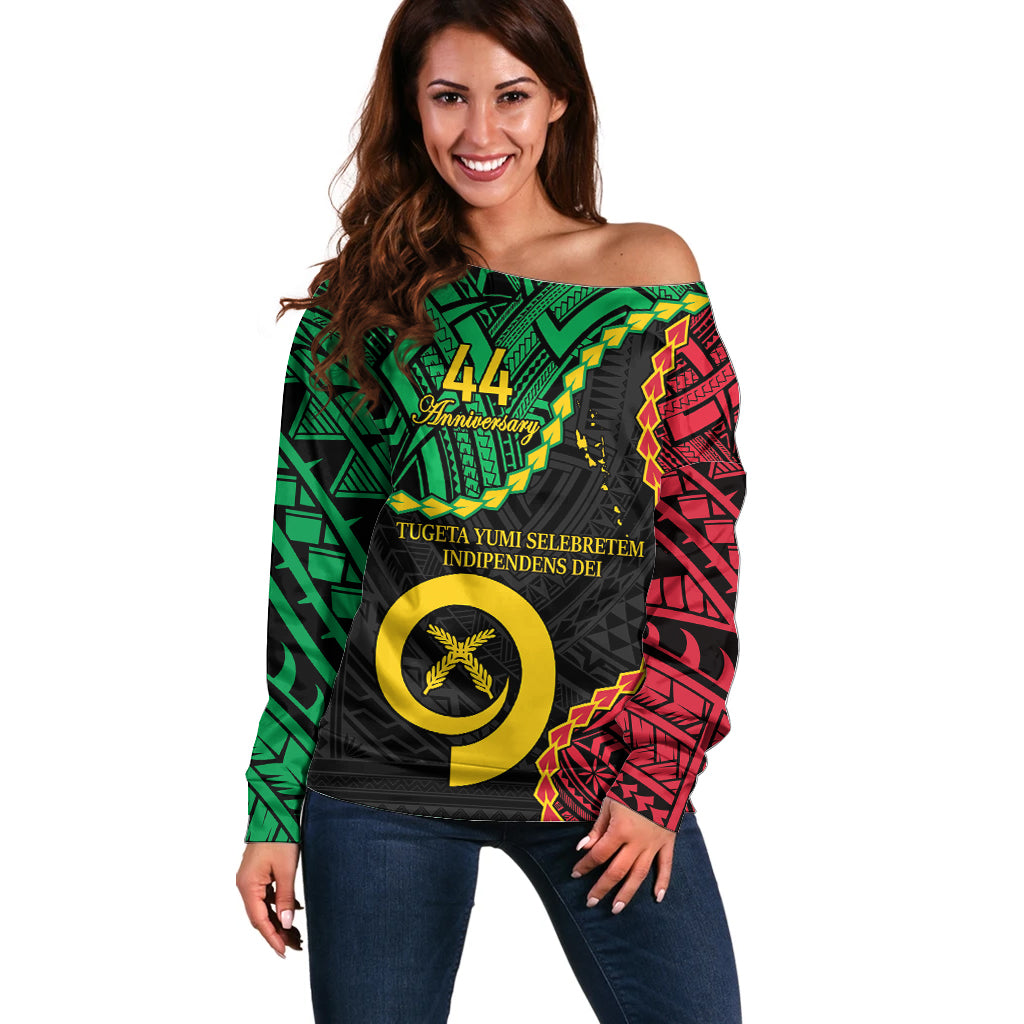 Personalised Vanuatu 44th Anniversary Off Shoulder Sweater Tugeta Yumi Selebretem Indipendens Dei